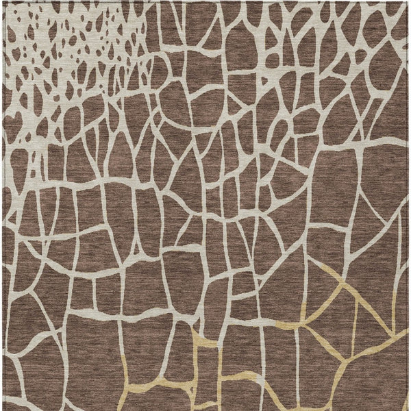 Homeroots 3' Beige And Tan Abstract Washable Area Rug For Indoor And Outdoor Spaces, Stain Resistant Design 10' X 14' Polyester 601115