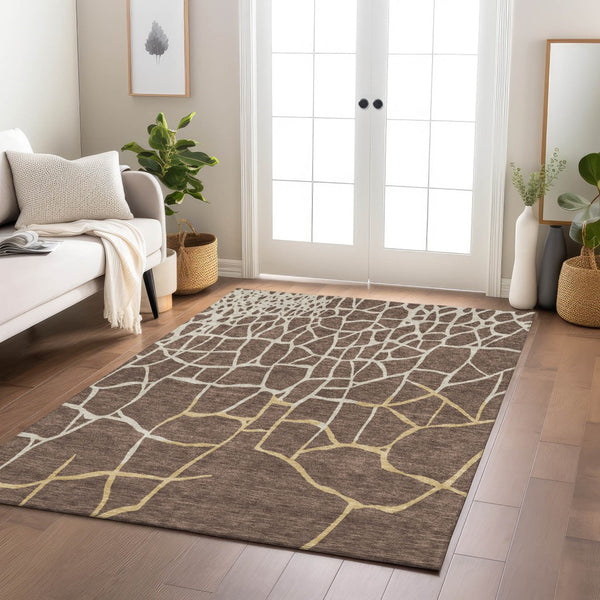Homeroots 3' Beige And Tan Abstract Washable Area Rug For Indoor And Outdoor Spaces, Stain Resistant Design 10' X 14' Polyester 601115