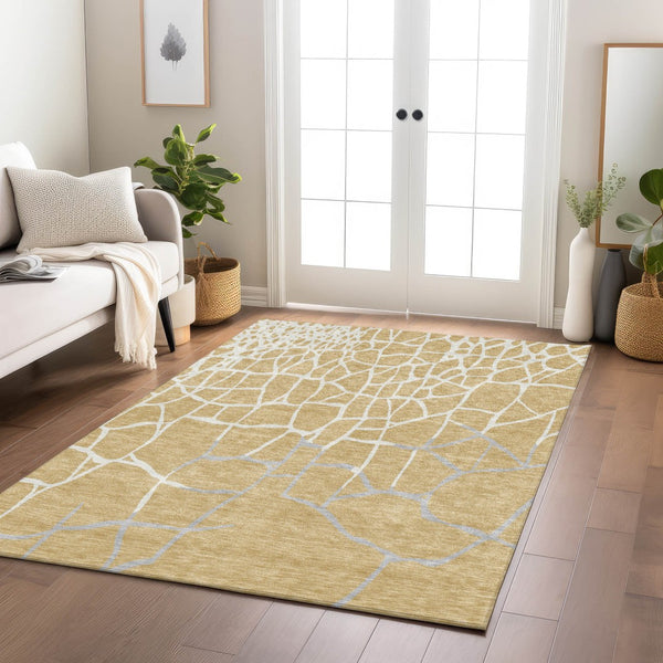 Homeroots 3' Beige And Tan Abstract Washable Area Rug For Indoor And Outdoor Spaces, Stain Resistant Design 3' X 5' Polyester 601122