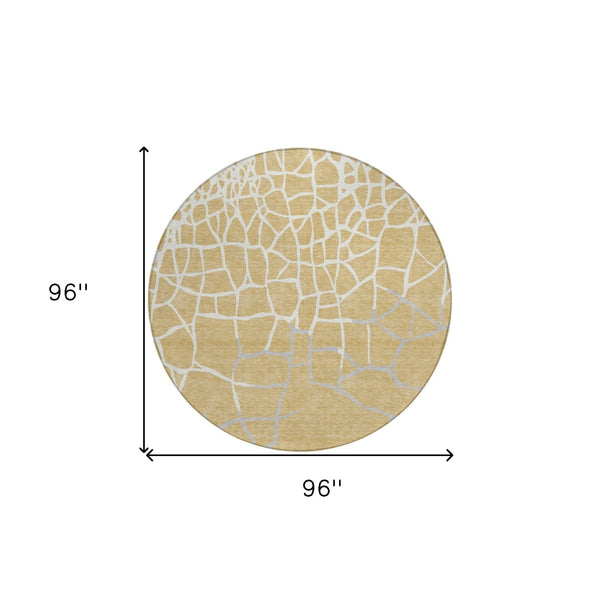 Homeroots 3' Beige And Tan Abstract Washable Area Rug For Indoor And Outdoor Spaces, Stain Resistant Design 8' Round Polyester 601124