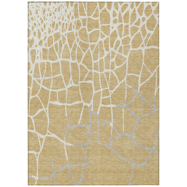 HomeRoots 5' Gold and Beige Abstract Area Rug - Washable, Stain-Resistant Indoor/Outdoor Durable Floor Covering 8' X 10' 601125