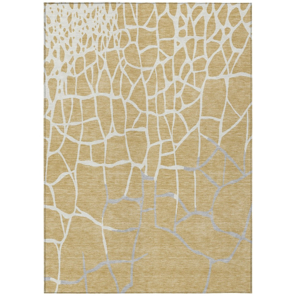 HomeRoots 9' X 12' Stylish Gold and Beige Abstract Washable Area Rug for Indoor and Outdoor High-Traffic Areas 601126