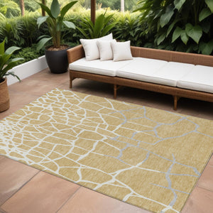 Homeroots 3' Beige And Tan Abstract Washable Area Rug For Indoor And Outdoor Spaces, Stain Resistant Design 10' X 14' Polyester 601127