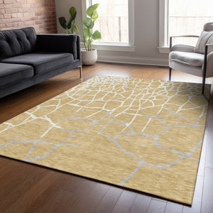 Homeroots 3' Beige And Tan Abstract Washable Area Rug For Indoor And Outdoor Spaces, Stain Resistant Design 10' X 14' Polyester 601127