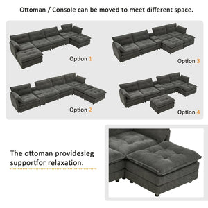 English Elm 154" Corduroy U-shaped Sectional with Ottomans Six Seat Modular Cloud Sofa Usb Console Grey W1998S00103