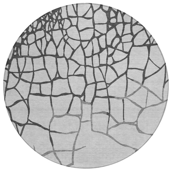 HomeRoots 5' Gray and Charcoal Abstract Area Rug - Stylish, Washable Design for Indoor and Outdoor Spaces 8' Round 601130