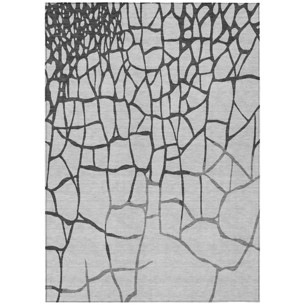 HomeRoots 5' Gray and Charcoal Abstract Area Rug - Stylish, Washable Design for Indoor and Outdoor Spaces 8' X 10' 601131