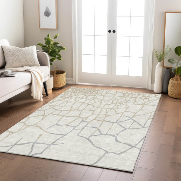 Homeroots 3' Beige And Tan Abstract Washable Area Rug For Indoor And Outdoor Spaces, Stain Resistant Design 3' X 5' Polyester 601134