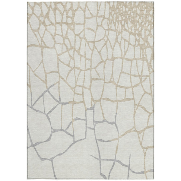 Homeroots 3' Beige And Tan Abstract Washable Area Rug For Indoor And Outdoor Spaces, Stain Resistant Design 5' X 8' Polyester 601135