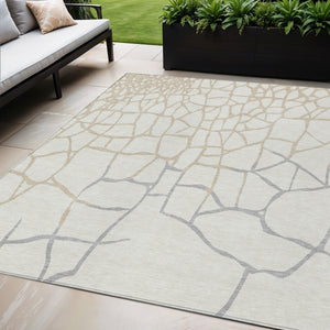 Homeroots 3' Beige And Tan Abstract Washable Area Rug For Indoor And Outdoor Spaces, Stain Resistant Design 5' X 8' Polyester 601135