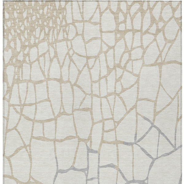 Homeroots 3' Beige And Tan Abstract Washable Area Rug For Indoor And Outdoor Spaces, Stain Resistant Design 5' X 8' Polyester 601135