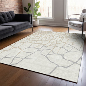 Homeroots 3' Beige And Tan Abstract Washable Area Rug For Indoor And Outdoor Spaces, Stain Resistant Design 5' X 8' Polyester 601135