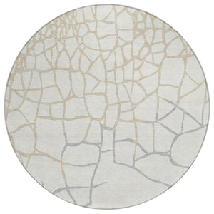 HomeRoots 5' Ivory and Beige Abstract Area Rug - Stylish, Washable, Indoor/Outdoor Design for High-Traffic Spaces 8' Round 601136