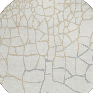 Homeroots 3' Beige And Tan Abstract Washable Area Rug For Indoor And Outdoor Spaces, Stain Resistant Design 8' Round Polyester 601136