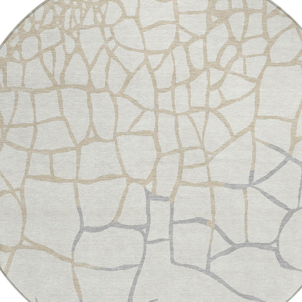 Homeroots 3' Beige And Tan Abstract Washable Area Rug For Indoor And Outdoor Spaces, Stain Resistant Design 8' Round Polyester 601136