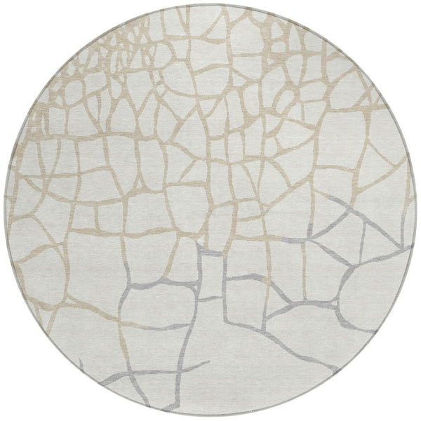 Homeroots 3' Beige And Tan Abstract Washable Area Rug For Indoor And Outdoor Spaces, Stain Resistant Design 8' Round Polyester 601136