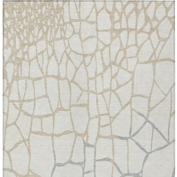 Homeroots 3' Beige And Tan Abstract Washable Area Rug For Indoor And Outdoor Spaces, Stain Resistant Design 8' X 10' Polyester 601137