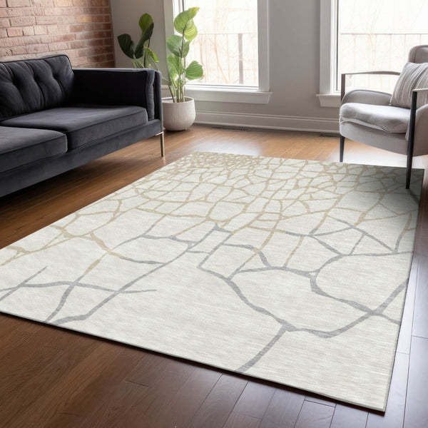 Homeroots 3' Beige And Tan Abstract Washable Area Rug For Indoor And Outdoor Spaces, Stain Resistant Design 8' X 10' Polyester 601137