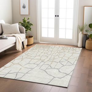 Homeroots 3' Beige And Tan Abstract Washable Area Rug For Indoor And Outdoor Spaces, Stain Resistant Design 8' X 10' Polyester 601137