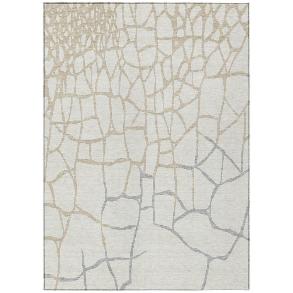 HomeRoots 9' X 12' Elegant Ivory & Beige Washable Area Rug - Durable, Stain-Resistant for Indoor & Outdoor Use 601138