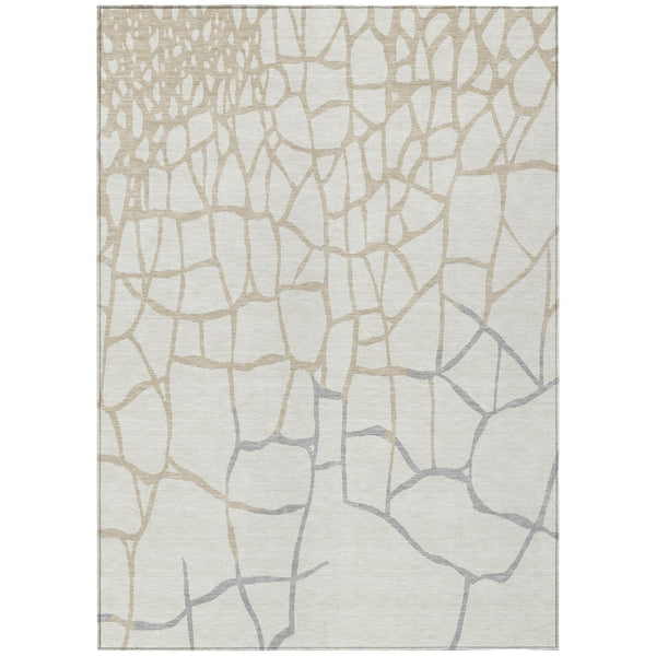 HomeRoots 9' X 12' Elegant Ivory & Beige Washable Area Rug - Durable, Stain-Resistant for Indoor & Outdoor Use 601138
