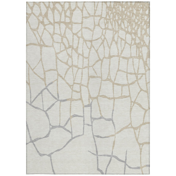 Homeroots 3' Beige And Tan Abstract Washable Area Rug For Indoor And Outdoor Spaces, Stain Resistant Design 10' X 14' Polyester 601139