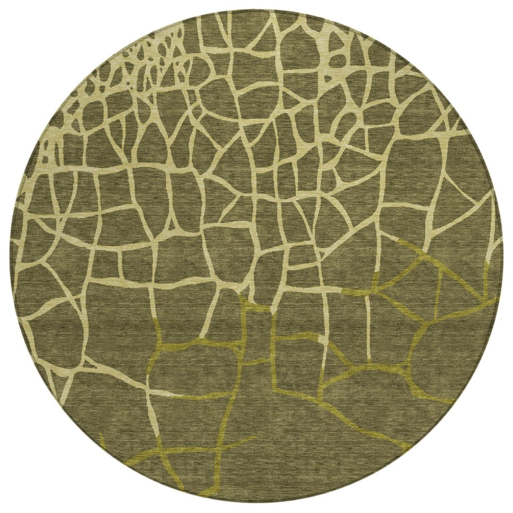 HomeRoots 5' Stylish Olive Green and Dark Green Abstract Area Rug – Durable, Washable for Indoor & Outdoor Use 8' Round 601154