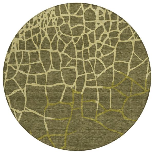 HomeRoots 5' Stylish Olive Green and Dark Green Abstract Area Rug – Durable, Washable for Indoor & Outdoor Use 8' Round 601154