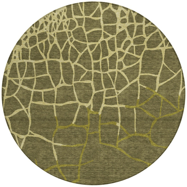 Homeroots 3' Beige And Tan Abstract Washable Area Rug For Indoor And Outdoor Spaces, Stain Resistant Design 8' Round Polyester 601154