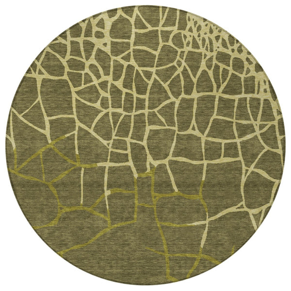Homeroots 3' Beige And Tan Abstract Washable Area Rug For Indoor And Outdoor Spaces, Stain Resistant Design 8' Round Polyester 601154