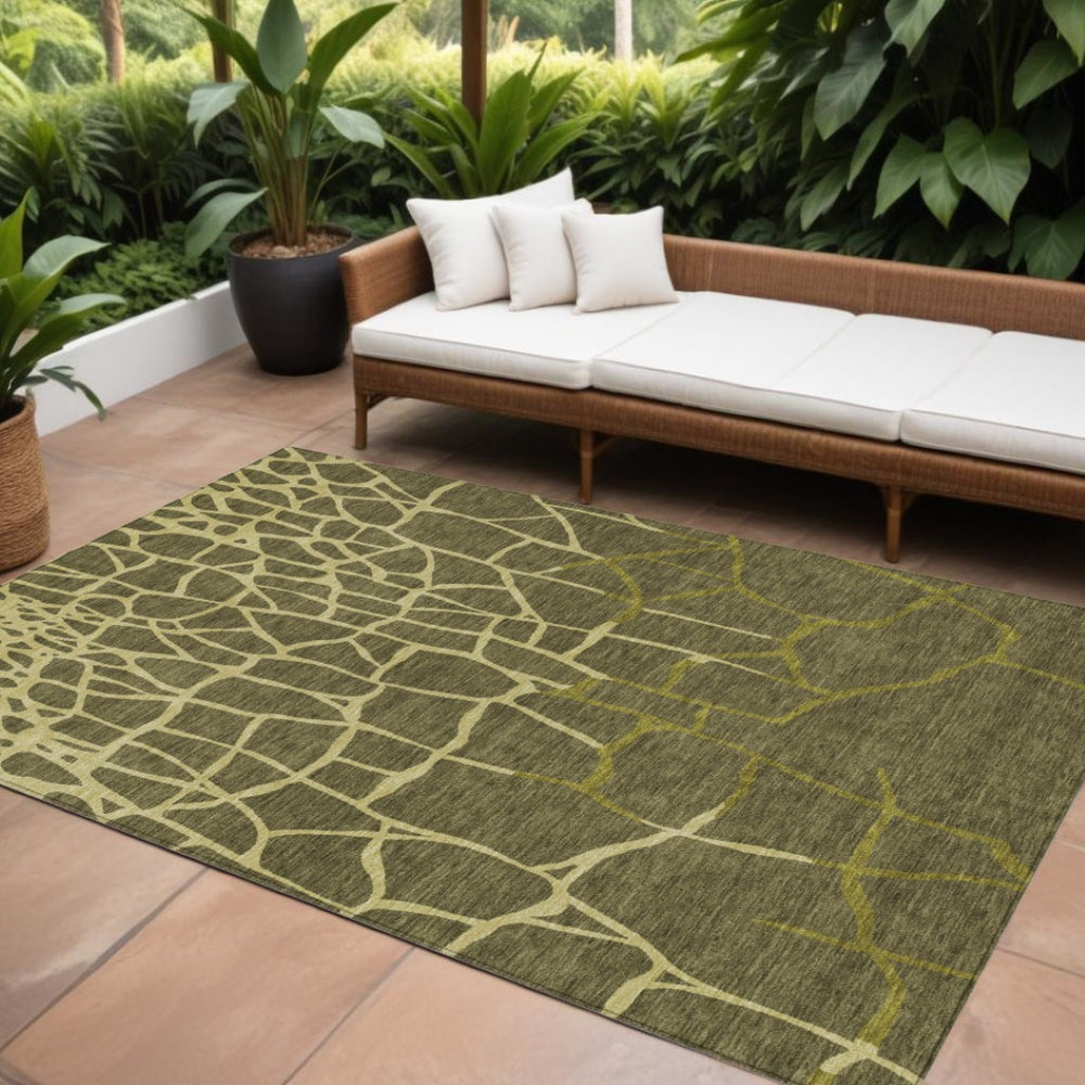 HomeRoots 9' X 12' Olive Green Abstract Washable Area Rug - Stylish, Durable for Indoor & Outdoor Spaces! 601156