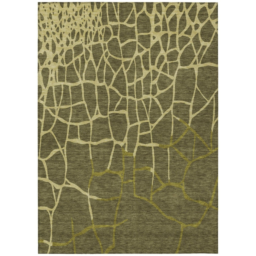 HomeRoots 9' X 12' Olive Green Abstract Washable Area Rug - Stylish, Durable for Indoor & Outdoor Spaces! 601156