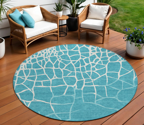 Homeroots 3' Beige And Tan Abstract Washable Area Rug For Indoor And Outdoor Spaces, Stain Resistant Design 8' Round Polyester 601166