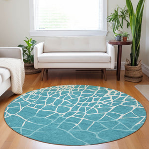 Homeroots 3' Beige And Tan Abstract Washable Area Rug For Indoor And Outdoor Spaces, Stain Resistant Design 8' Round Polyester 601166