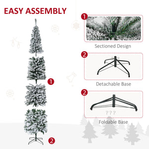 English Elm Homcom 9' Slim Snow-Flocked Artificial Christmas Tree - Realistic Branches, 1014 Tips, Space-Saving Elegance W2225P249661