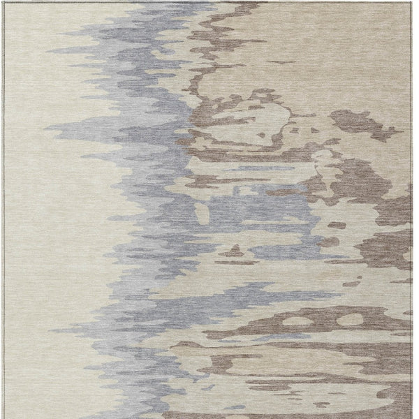 Homeroots 3' Stylish Abstract Beige Brown Gray Washable Indoor Outdoor Area Rug For Versatile Spaces 3' X 5' Polyester 601170