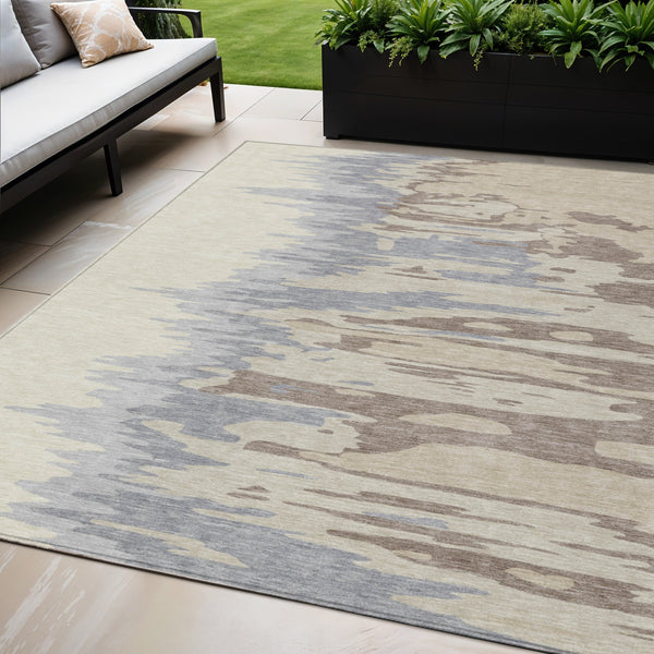Homeroots 3' Stylish Abstract Beige Brown Gray Washable Indoor Outdoor Area Rug For Versatile Spaces 5' X 8' Polyester 601171