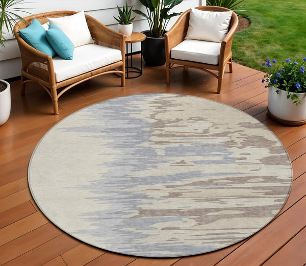 Homeroots 3' Stylish Abstract Beige Brown Gray Washable Indoor Outdoor Area Rug For Versatile Spaces 8' Round Polyester 601172