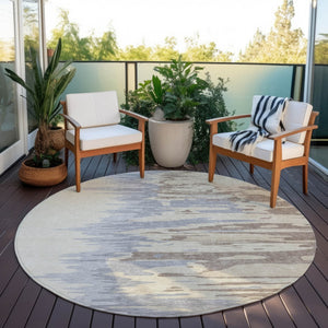 Homeroots 3' Stylish Abstract Beige Brown Gray Washable Indoor Outdoor Area Rug For Versatile Spaces 8' Round Polyester 601172