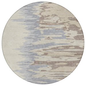 HomeRoots 5' Abstract Washable Area Rug in Beige, Brown & Gray - Perfect for Indoor & Outdoor Spaces! 8' Round 601172