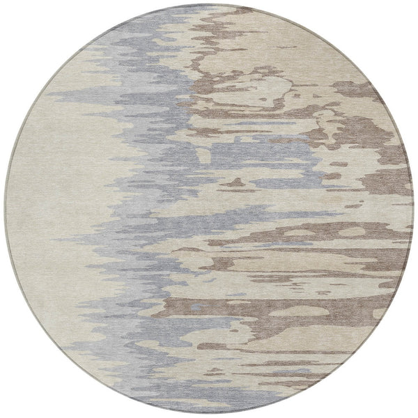 Homeroots 3' Stylish Abstract Beige Brown Gray Washable Indoor Outdoor Area Rug For Versatile Spaces 8' Round Polyester 601172