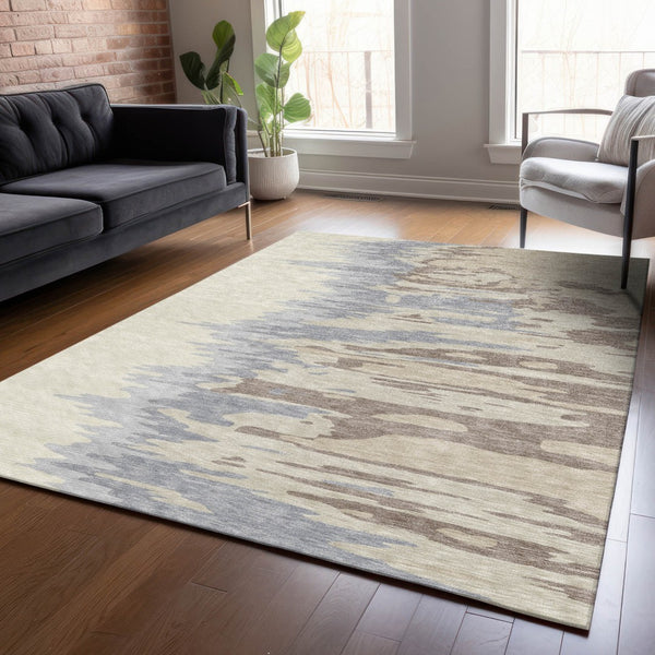 Homeroots 3' Stylish Abstract Beige Brown Gray Washable Indoor Outdoor Area Rug For Versatile Spaces 8' X 10' Polyester 601173
