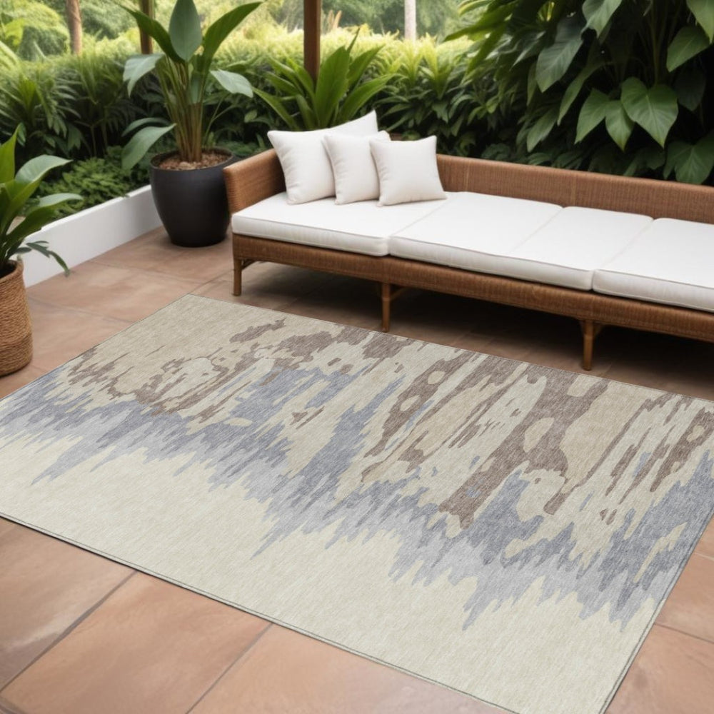 HomeRoots 9' X 12' Abstract Washable Area Rug in Beige, Brown & Gray – Durable Indoor/Outdoor Style for All Spaces 601174