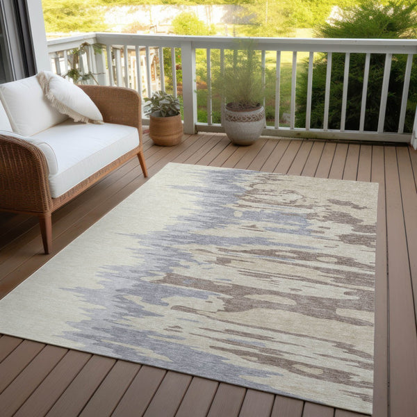 Homeroots 3' Stylish Abstract Beige Brown Gray Washable Indoor Outdoor Area Rug For Versatile Spaces 9' X 12' Polyester 601174