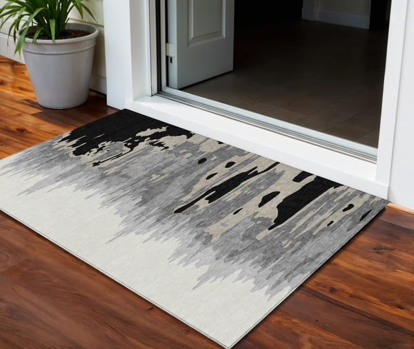 Homeroots 3' Stylish Abstract Beige Brown Gray Washable Indoor Outdoor Area Rug For Versatile Spaces 3' X 5' Polyester 601176