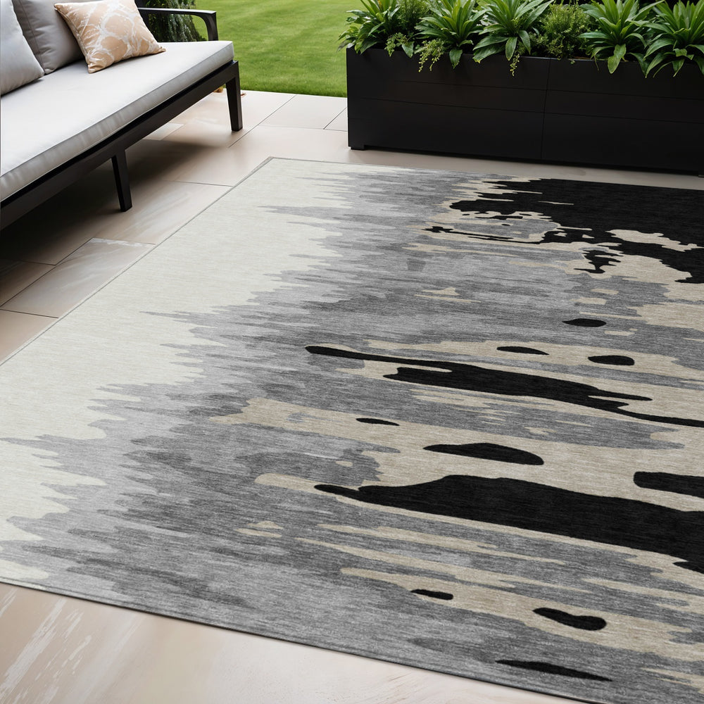 Homeroots 3' Stylish Abstract Beige Brown Gray Washable Indoor Outdoor Area Rug For Versatile Spaces 5' X 8' Polyester 601177