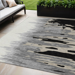 Homeroots 3' Stylish Abstract Beige Brown Gray Washable Indoor Outdoor Area Rug For Versatile Spaces 5' X 8' Polyester 601177