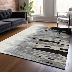 Homeroots 3' Stylish Abstract Beige Brown Gray Washable Indoor Outdoor Area Rug For Versatile Spaces 5' X 8' Polyester 601177
