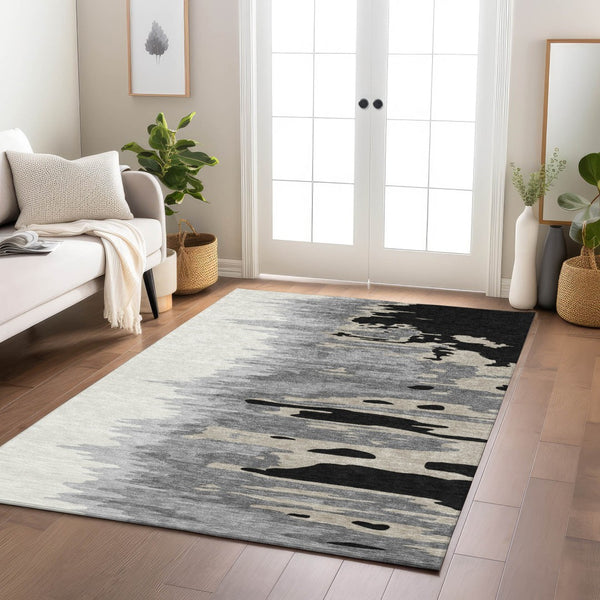 Homeroots 3' Stylish Abstract Beige Brown Gray Washable Indoor Outdoor Area Rug For Versatile Spaces 5' X 8' Polyester 601177