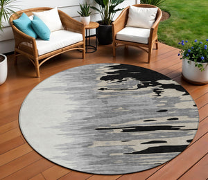 Homeroots 3' Stylish Abstract Beige Brown Gray Washable Indoor Outdoor Area Rug For Versatile Spaces 8' Round Polyester 601178